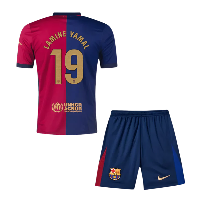 Kids Barcelona LAMINE YAMAL #19 2024/25 Home Edition Spotify Logo and Text - Kit