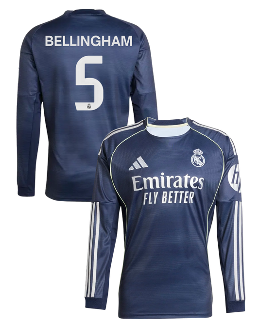 Real Madrid BELLINGHAM #5 2025/26 Long Sleeve Jersey Away Edition