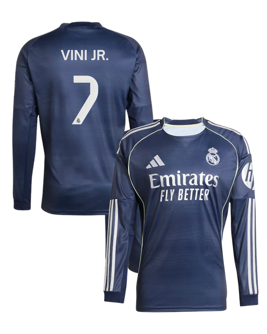 Real Madrid VINI JR. #7 2025/26 Long Sleeve Jersey Away Edition