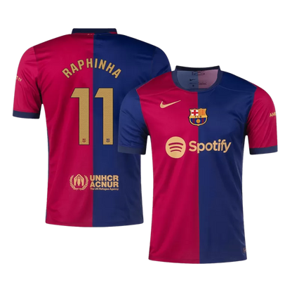 Barcelona RAPHINHA #11 2024-25 Jersey Home Edition- Spotify Logo and Text