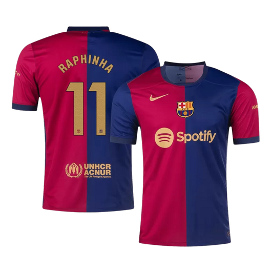 Barcelona RAPHINHA #11 2024-25 Jersey Home Edition- Spotify Logo and Text