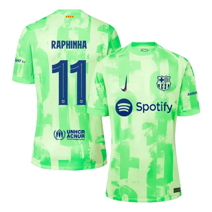 Barcelona RAPHINHA #11 2024/25 Jersey Third Away Edition - Spotify Logo and Text