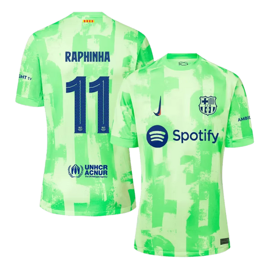 Barcelona RAPHINHA #11 2024/25 Jersey Third Away Edition - Spotify Logo and Text