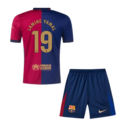 Kids Barcelona LAMINE YAMAL #19 2024/25 Home Edition Spotify Logo and Text - Kit